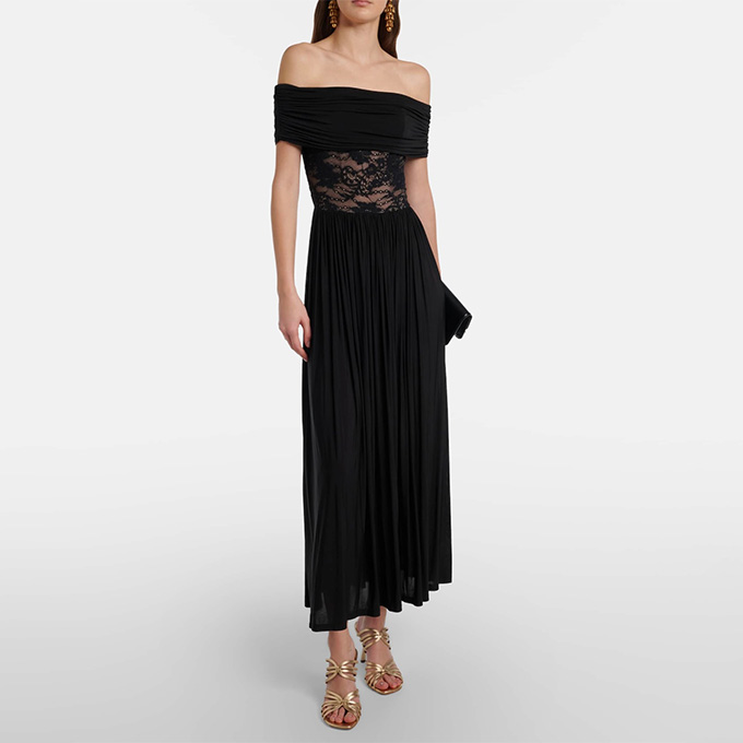zimmermann patience draped lace off‑the‑shoulder maxi dress